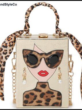 Unique 3D Lady Face PU Leather Novelty Satchel Handbag Funky Purse Crossbody